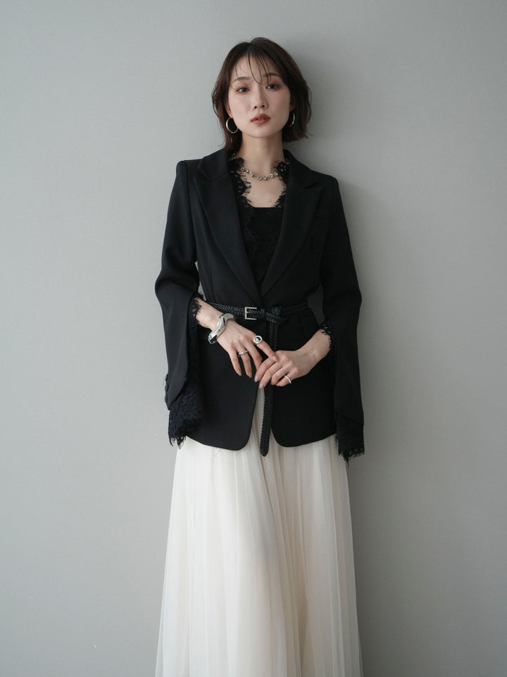 [SET]レースレイヤードスリットジャケット+選べるアクセセット(2set)