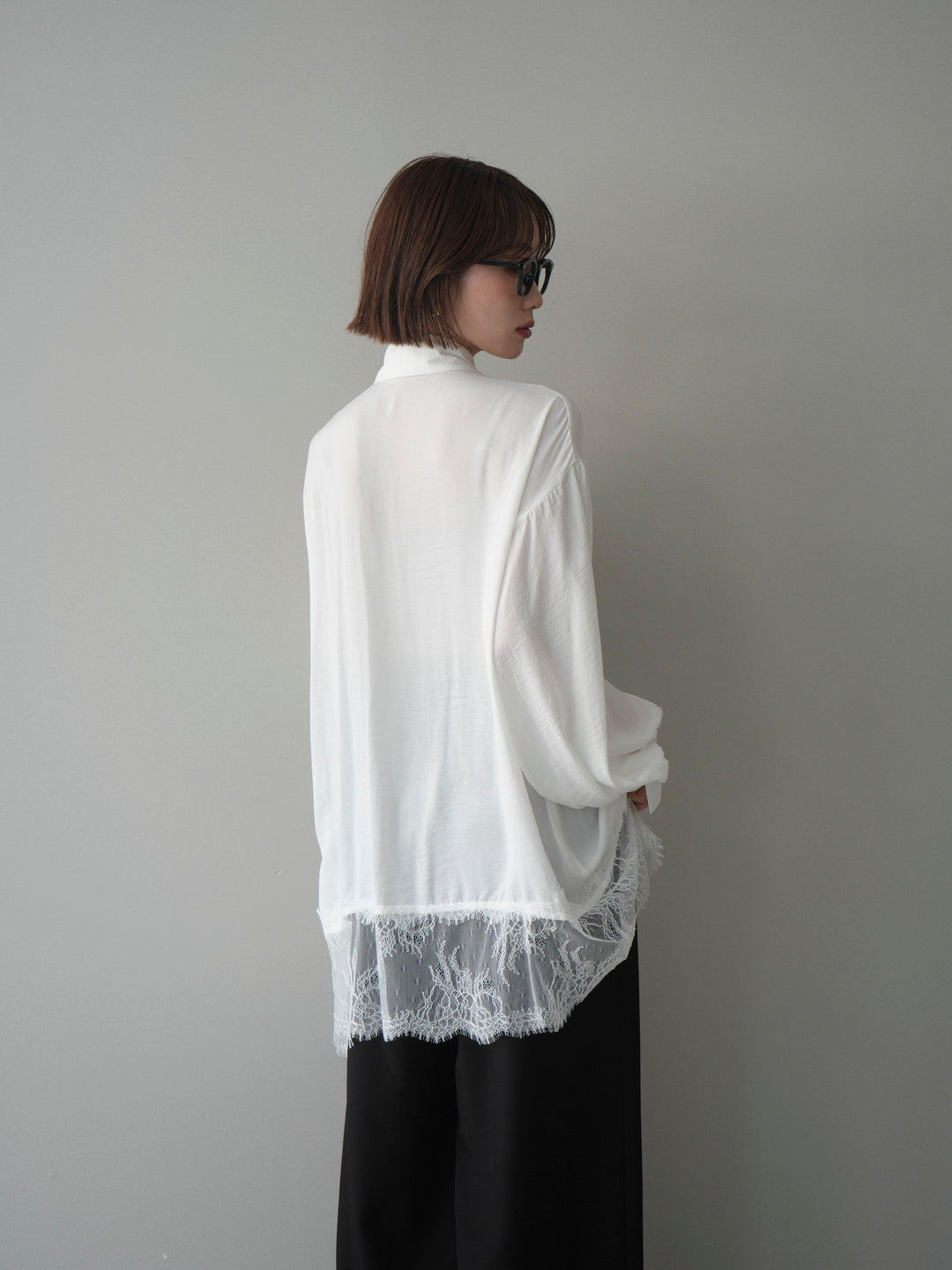 [予約]レースヘムボウタイブラウス/white