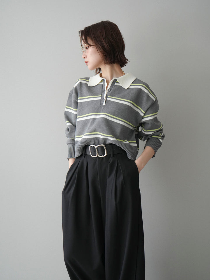 【預購】多條紋polo針織衫/灰色
