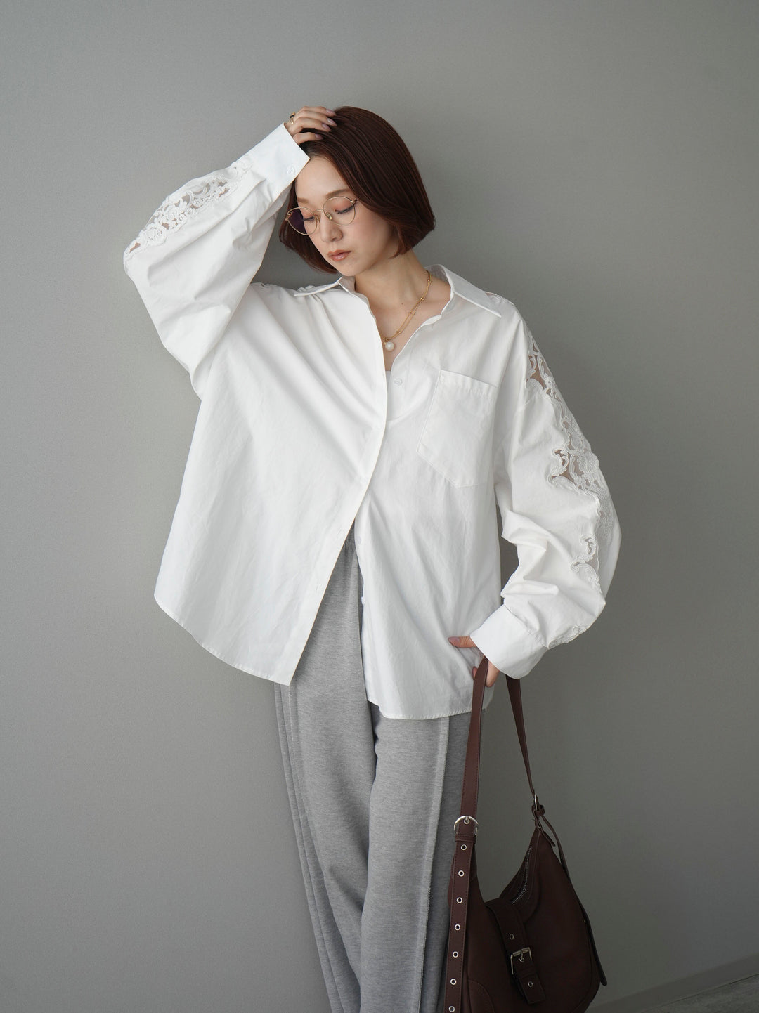 [SET]アームレースブロードシャツ+2WAYデザインスウェットパンツ(2set)