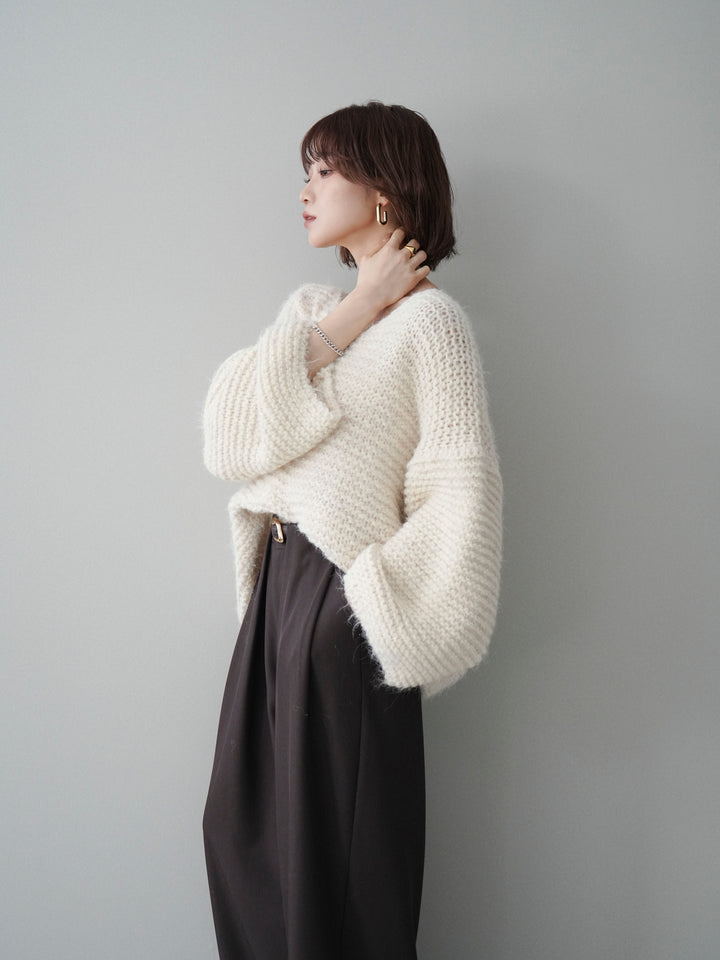 [予約]ワッフル編みシャギーニットプルオーバー/apricot