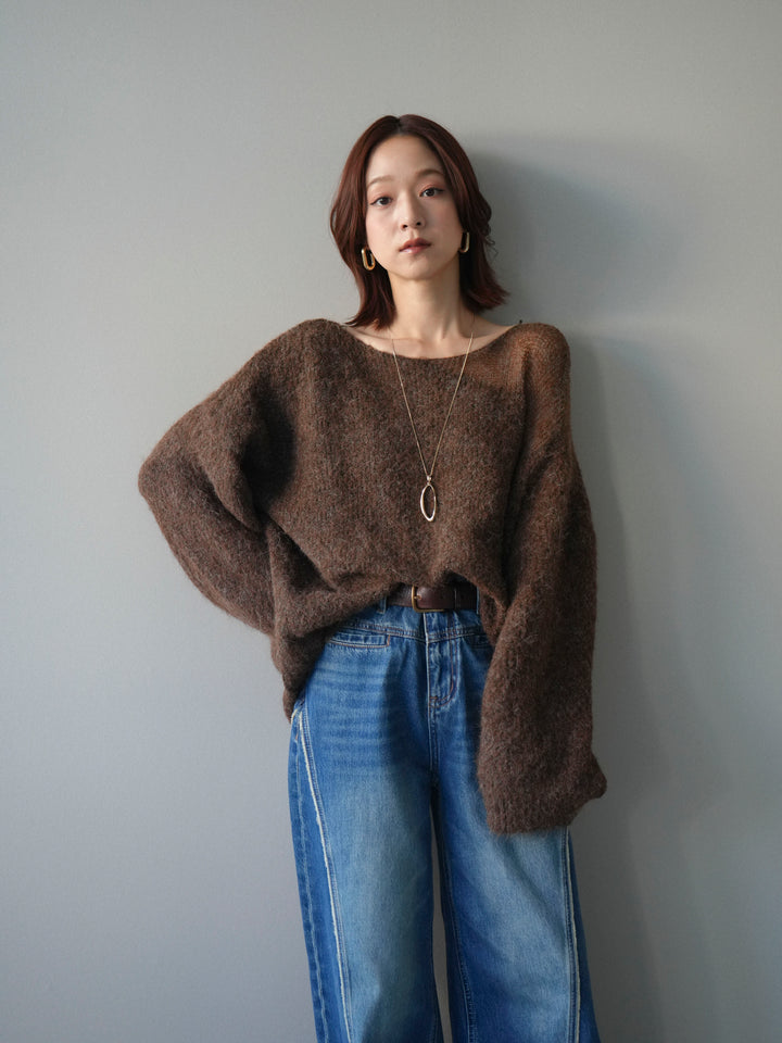 [予約]透かしデザインニットプルオーバー/brown