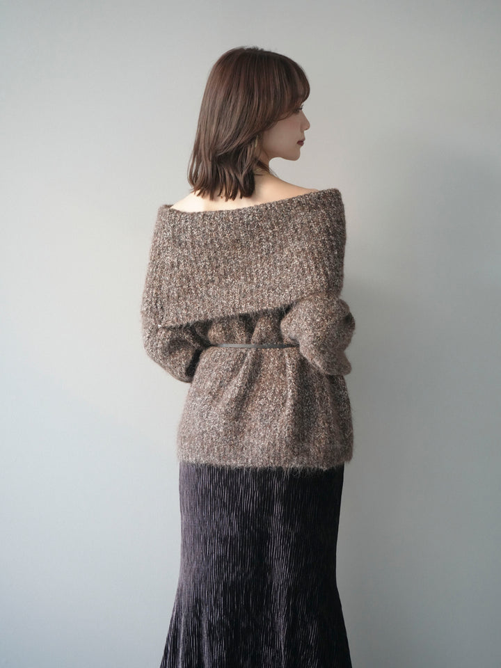 [予約]オフショルミックスニットプルオーバー/brown