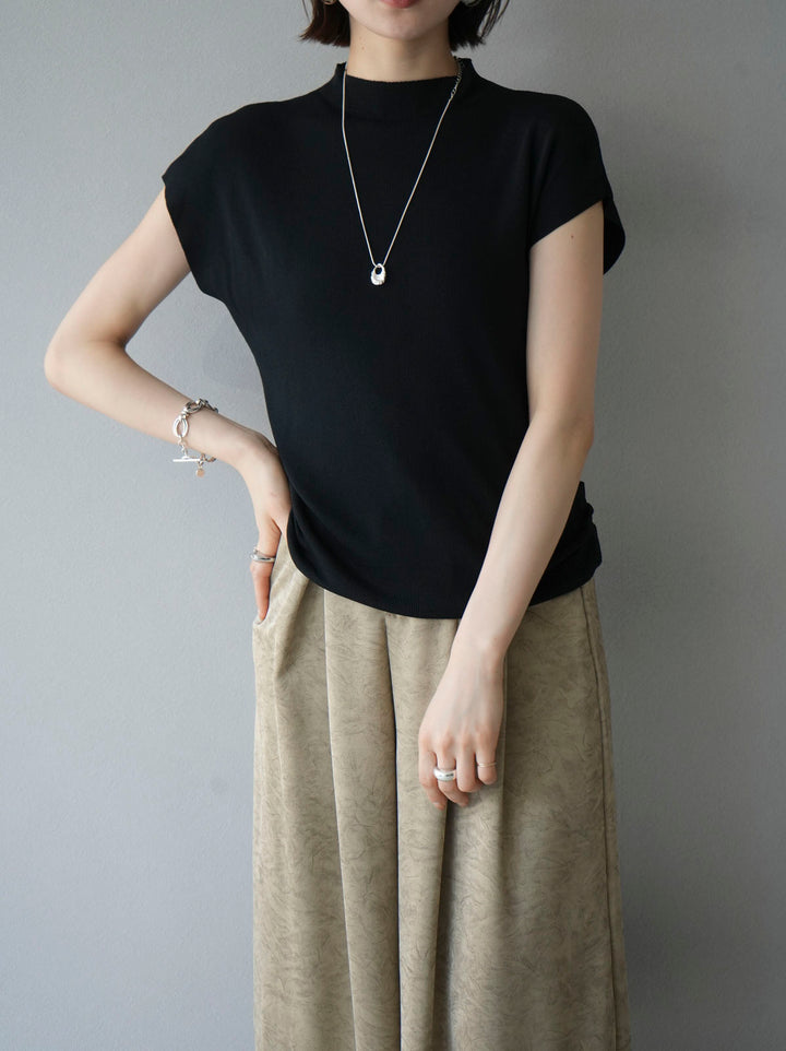 [Pre-order] Petite Neck Side Shirring Summer Knit Top/Black