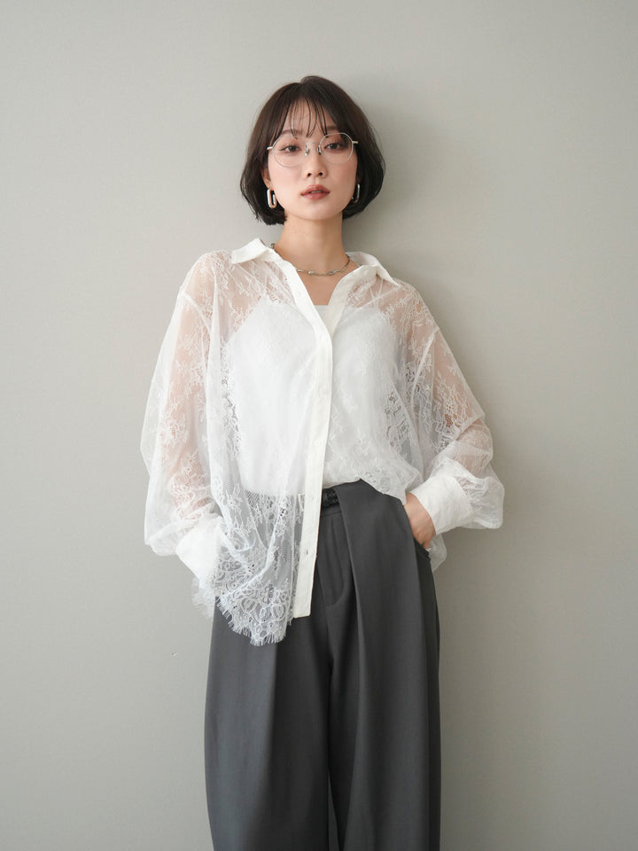 [予約]総レースボリュームスリーブシャツ/off