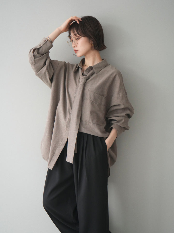 [予約]コットンライクボウタイオーバーシャツ/brown