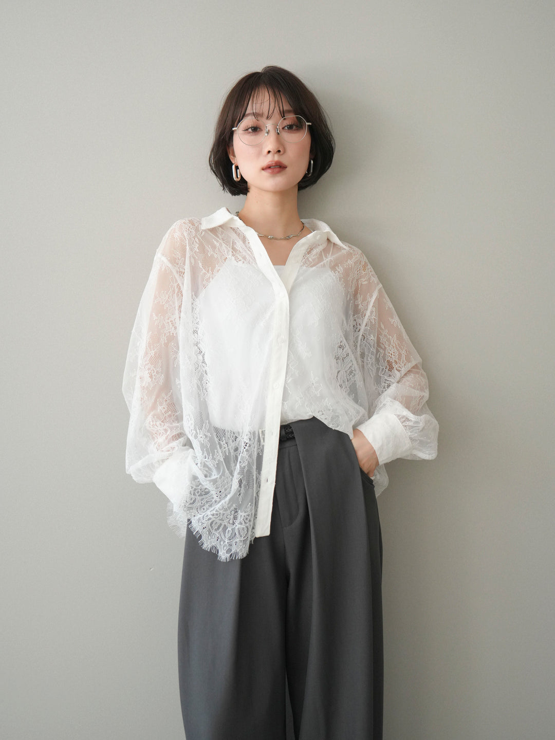 [SET]総レースボリュームスリーブシャツ+選べるアクセセット(2set)