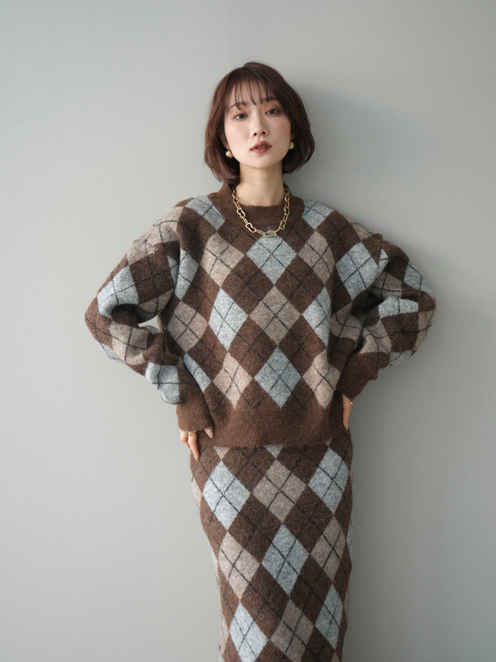 [SET]アーガイルニットプルオーバー&ロングスカートSET UP(2set)