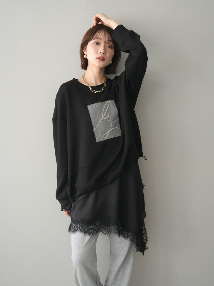 [予約]ライトポンチ刺繍ロゴプルオーバー/black