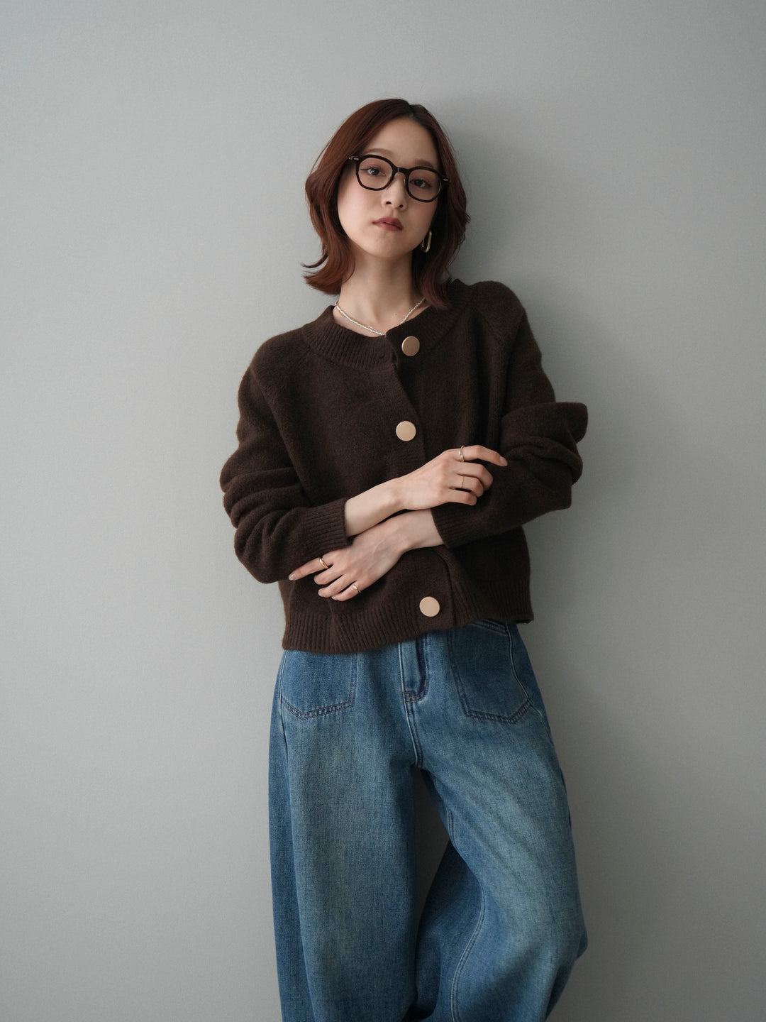 [予約]BIGボタンニットカーディガン/brown