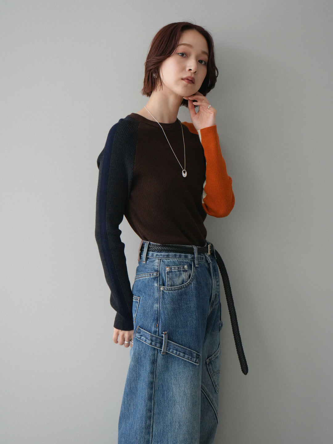 [SET]バイカラーラグランニットトップス+選べるアクセセット(2set)