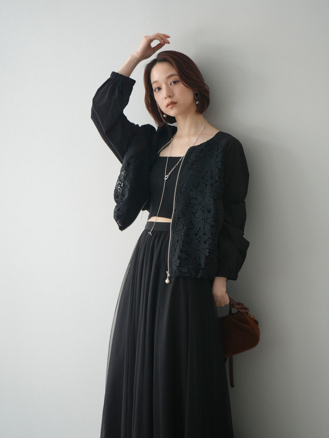 [SET]レースドッキングブルゾン+選べるアクセセット(2set)