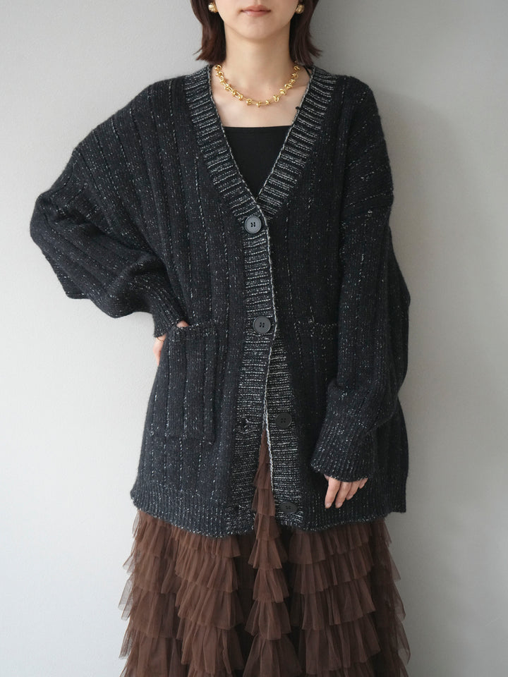 [予約]プレーティングオーバーニットカーディガン/black