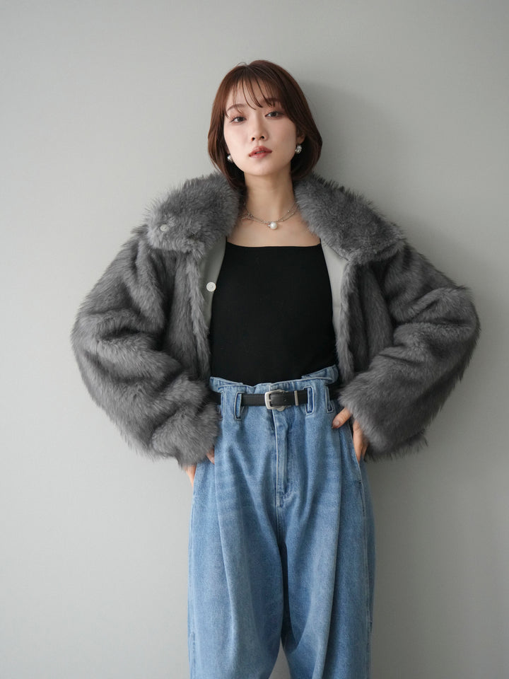 [20%オフ]MIXファースタンドネックショートジャケット/gray