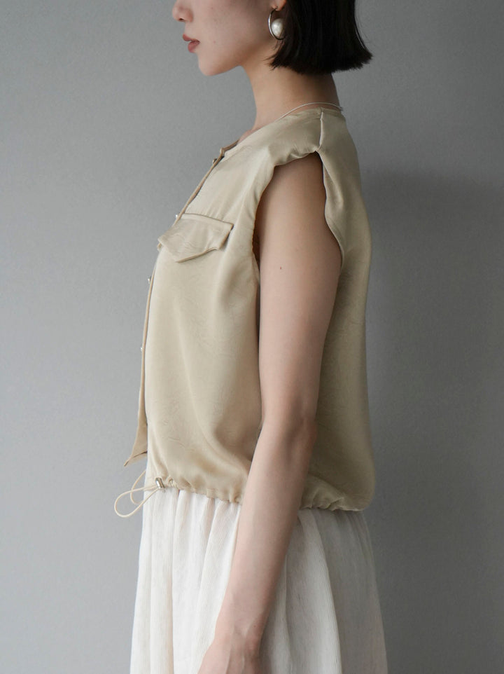 [Pre-order] Satin Drawstring Sleeveless Blouse/Beige