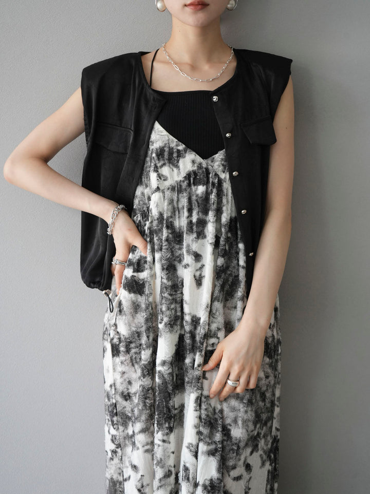 [Pre-order] Satin Drawstring Sleeveless Blouse/Black