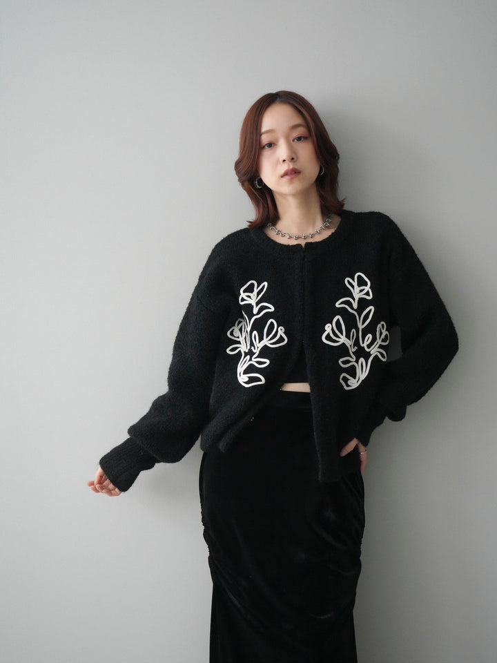 [SET]テープ刺繍ホック開きブークレニットカーディガン+選べるアクセセット(2set)