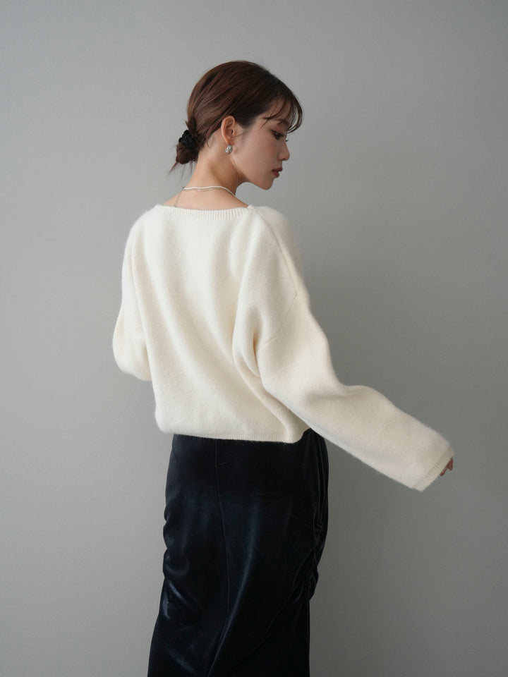 [予約]アンゴラタッチボートネッククロップドプルオーバー/ivory