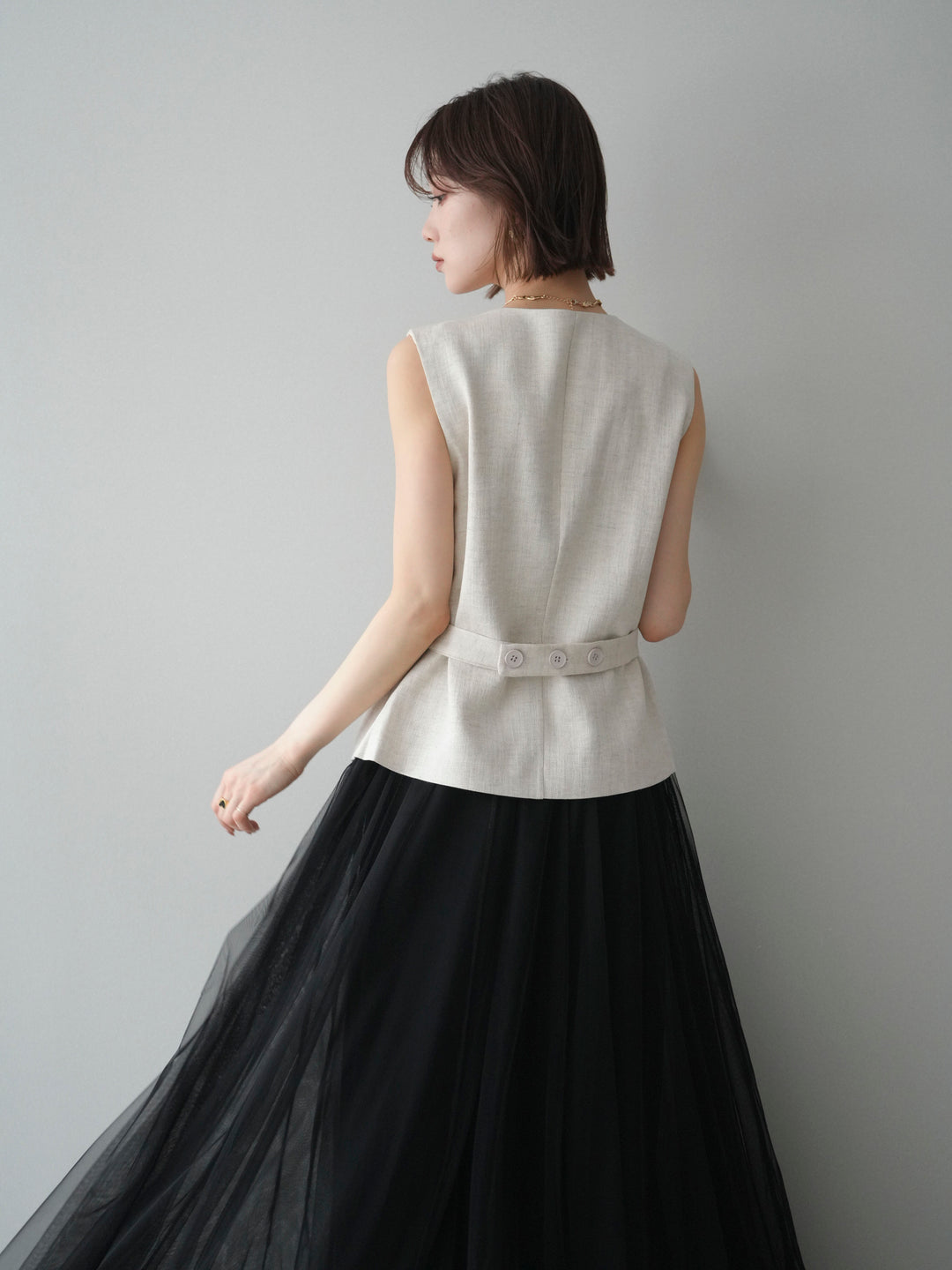 [予約]リネンタッチVネックジレ/ivory
