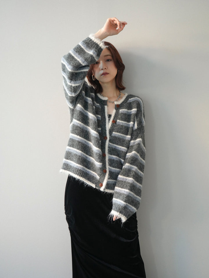 [SET]ウールタッチ配色ボーダーニットカーディガン+選べるアクセセット(2set)