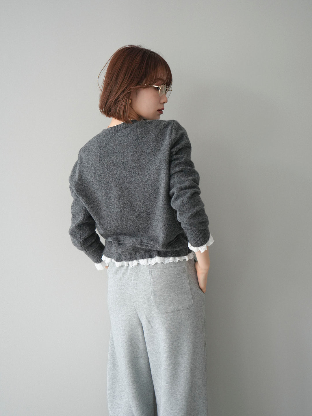 [SET]スカラップレース切り替ニットカーディガン+選べるアクセセット(2set)