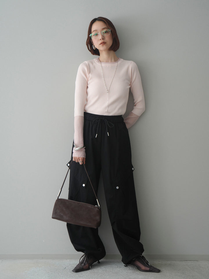 [予約]リブラメシアー切替リブニットトップス/pink