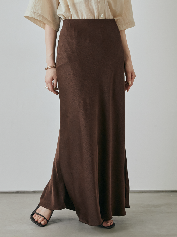 [予約]サテンワッシャーナロースカート/ブラウン