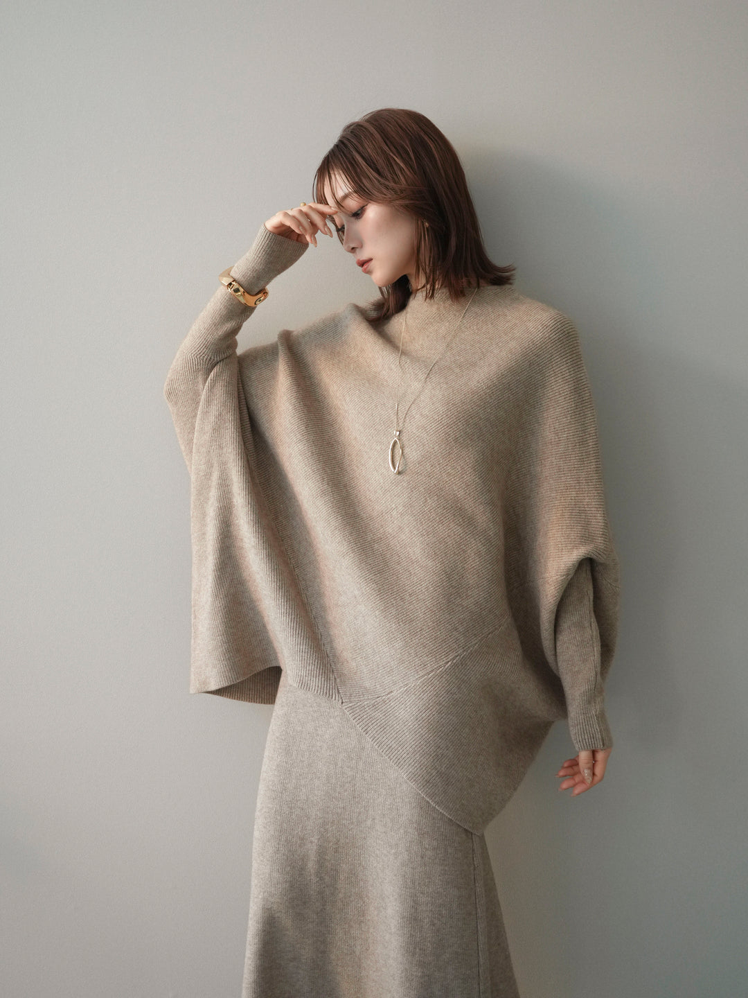 [SET]ウール混ドルマンニット&スカートSET UP(2set)