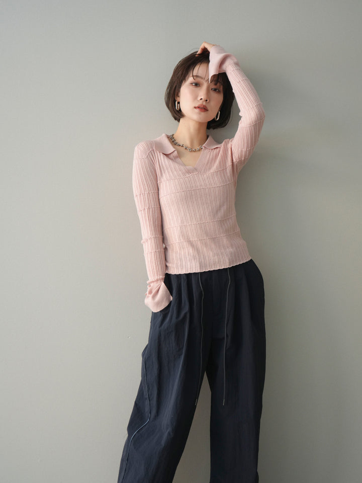[予約]シアーリブスキッパーニットトップス/pink