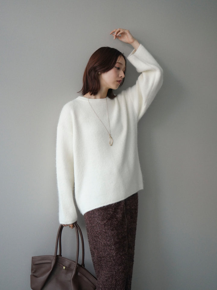 [SET]アンゴラタッチクルーネックニットプルオーバー+ラメシャギーフロントジップスカート(2set)