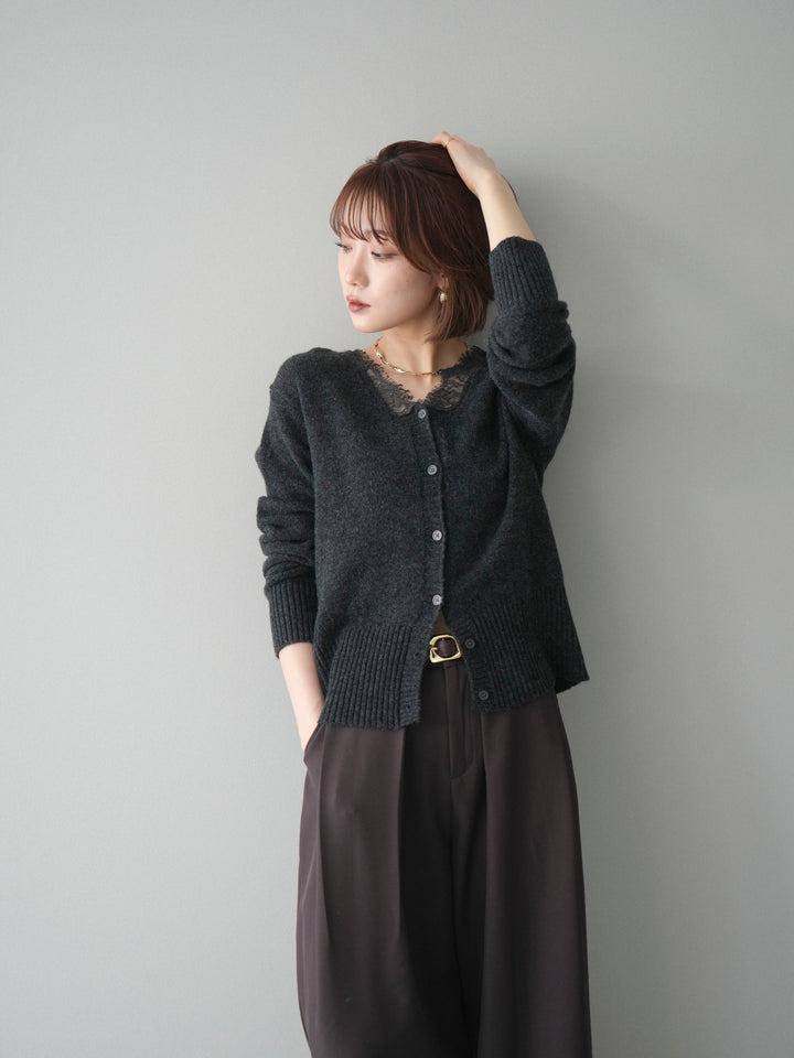 [SET]レースネックニットカーディガン+選べるアクセセット(2set)