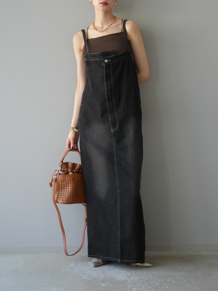 【預購】不對稱牛仔洋裝/黑色