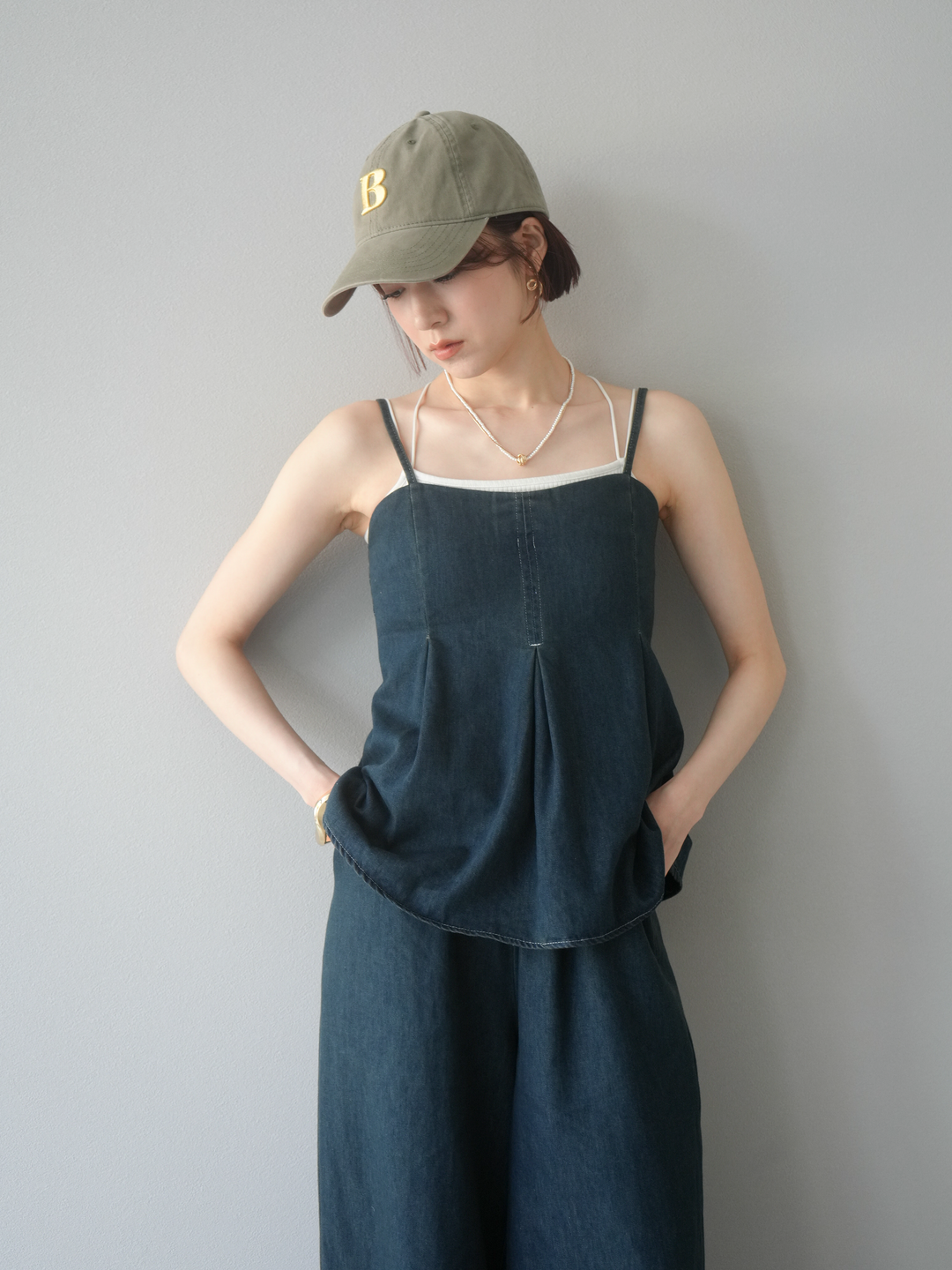 [SET]デニムタックフレアキャミソール＆イージーワイドパンツSET UP(2set)