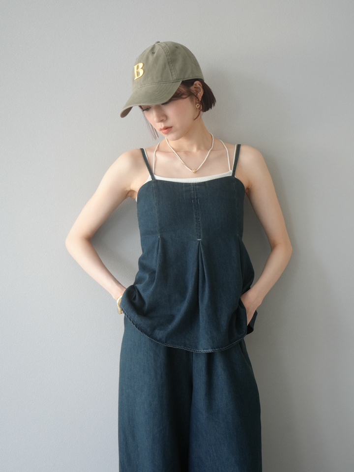 [SET]デニムタックフレアキャミソール＆イージーワイドパンツSET UP(2set)