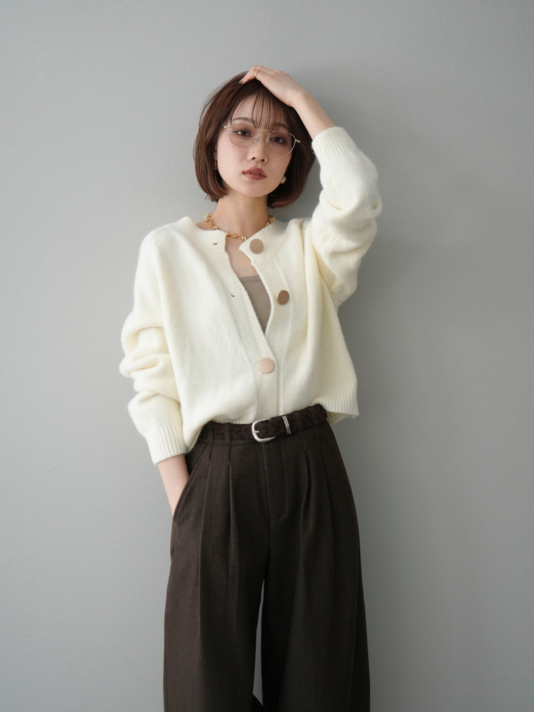 [SET]BIGボタンニットカーディガン+選べるアクセセット(2set)