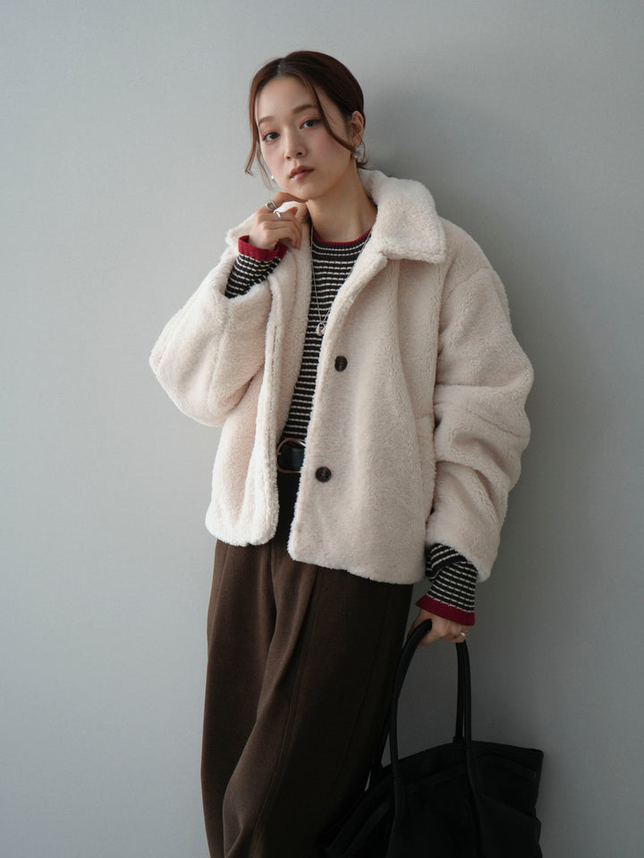 [SET]エコファーステンカラージャケット+ベルト付起毛コクーンパンツ(2set)