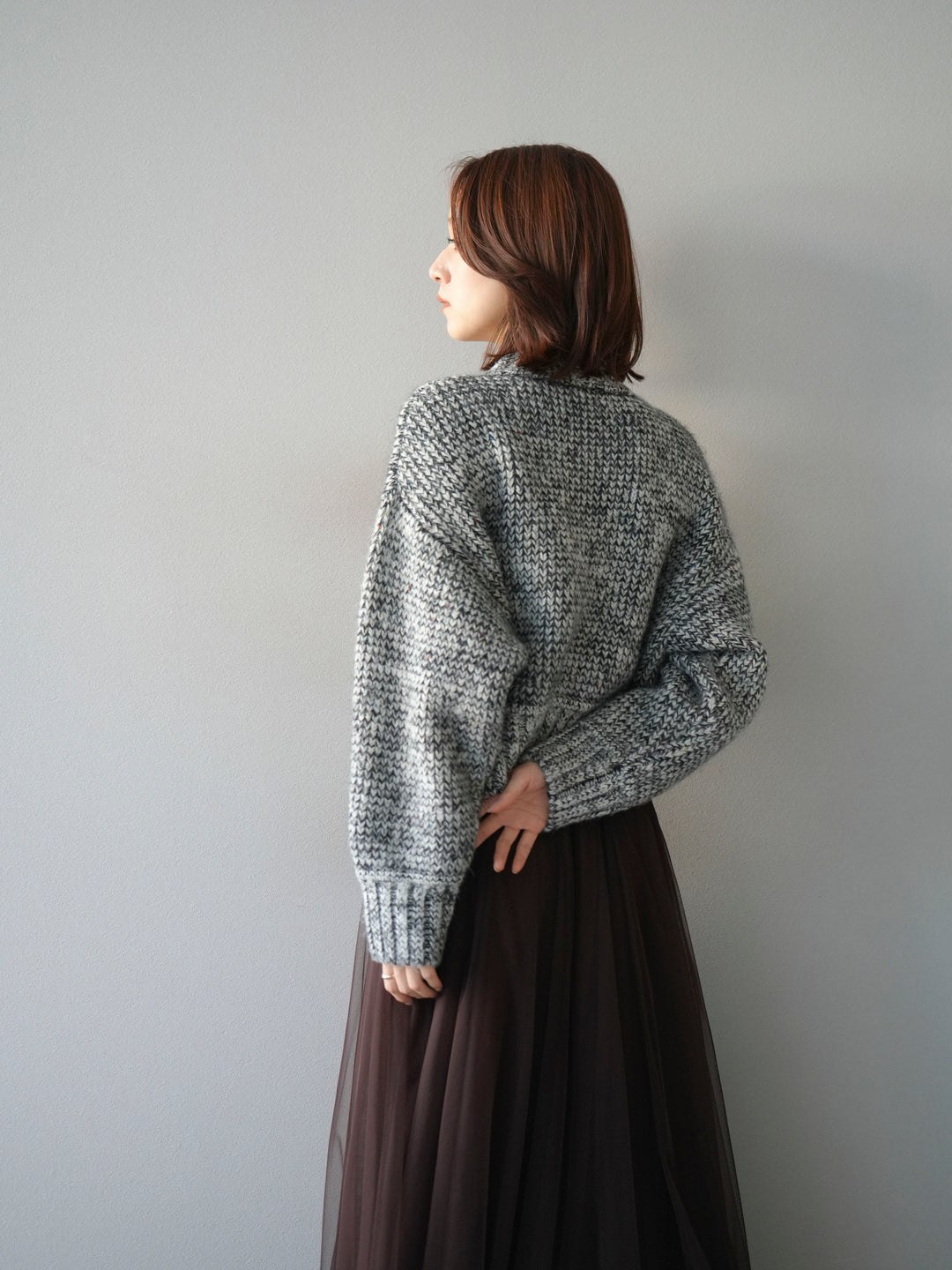 [予約]ボリュームスリーブミックスネップニットプルオーバー/gray