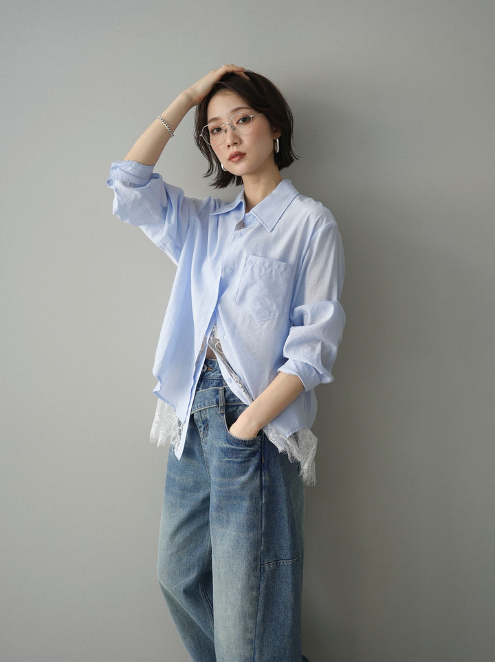 [SET]レイヤードデザイン裾レースブラウス+レイヤードデザイン裾レースブラウス(2set)