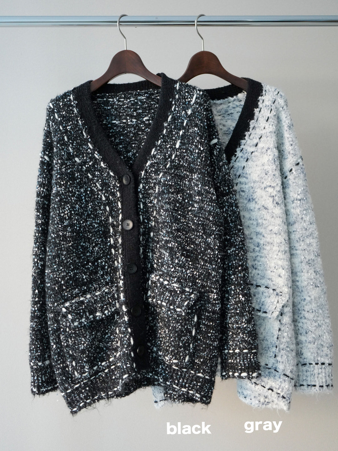 [SET]ブークレハンドステッチニットカーディガン+ベルトループデザインワイドパンツ(2set)