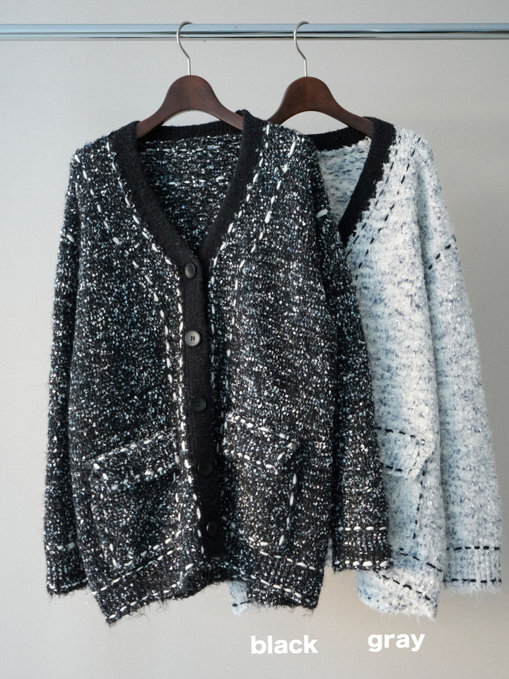 [SET]ブークレハンドステッチニットカーディガン+ベルトループデザインワイドパンツ(2set)