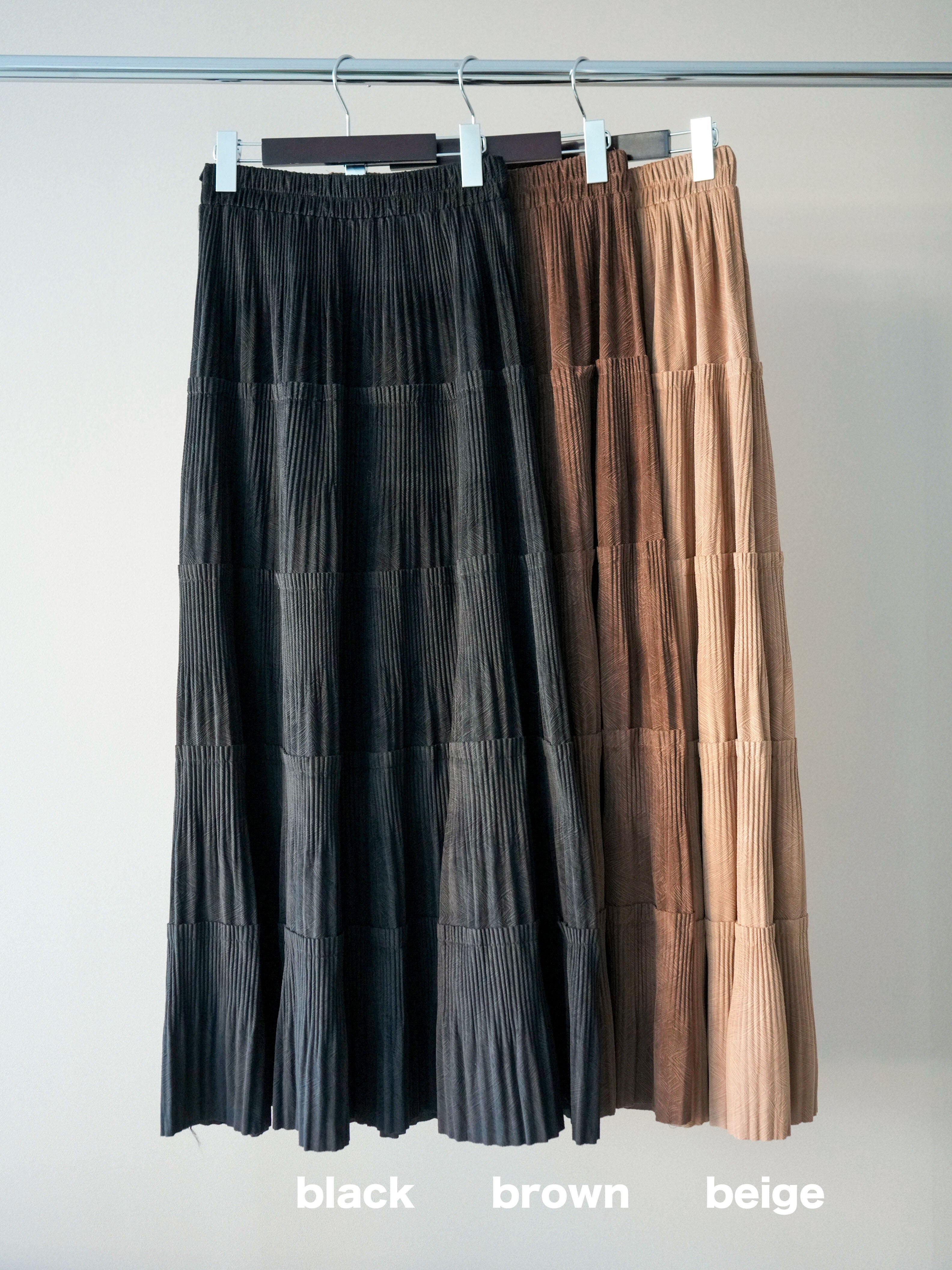 SET]型押しスエードティアードプリーツスカート+型押しスエード