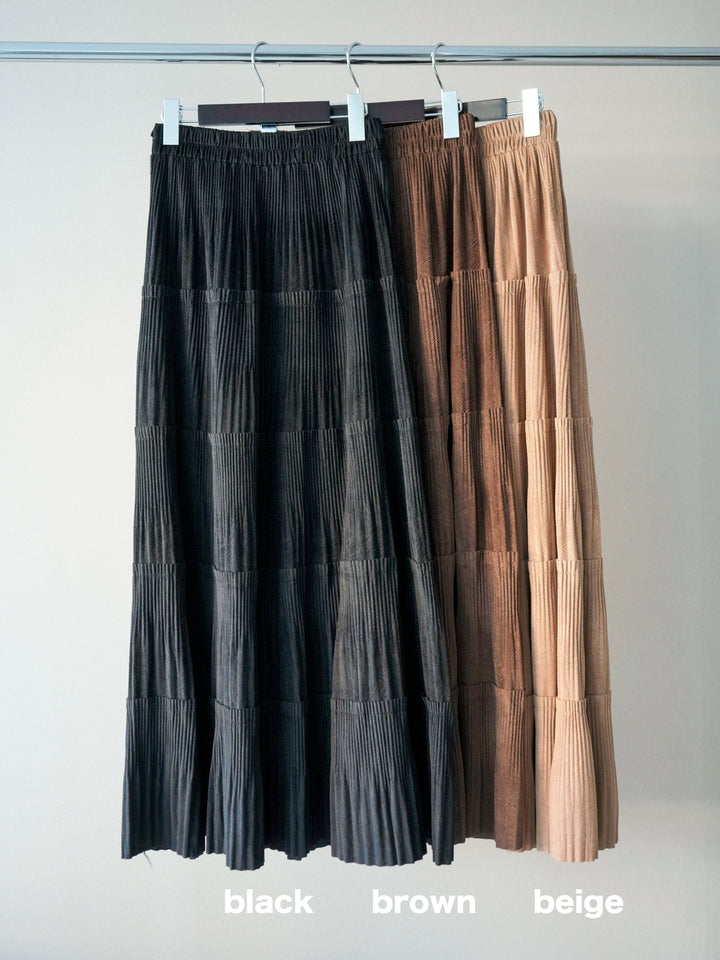 [SET]バイカラーモヘアタッチニットプルオーバー+型押しスエードティアードプリーツスカート(2set)