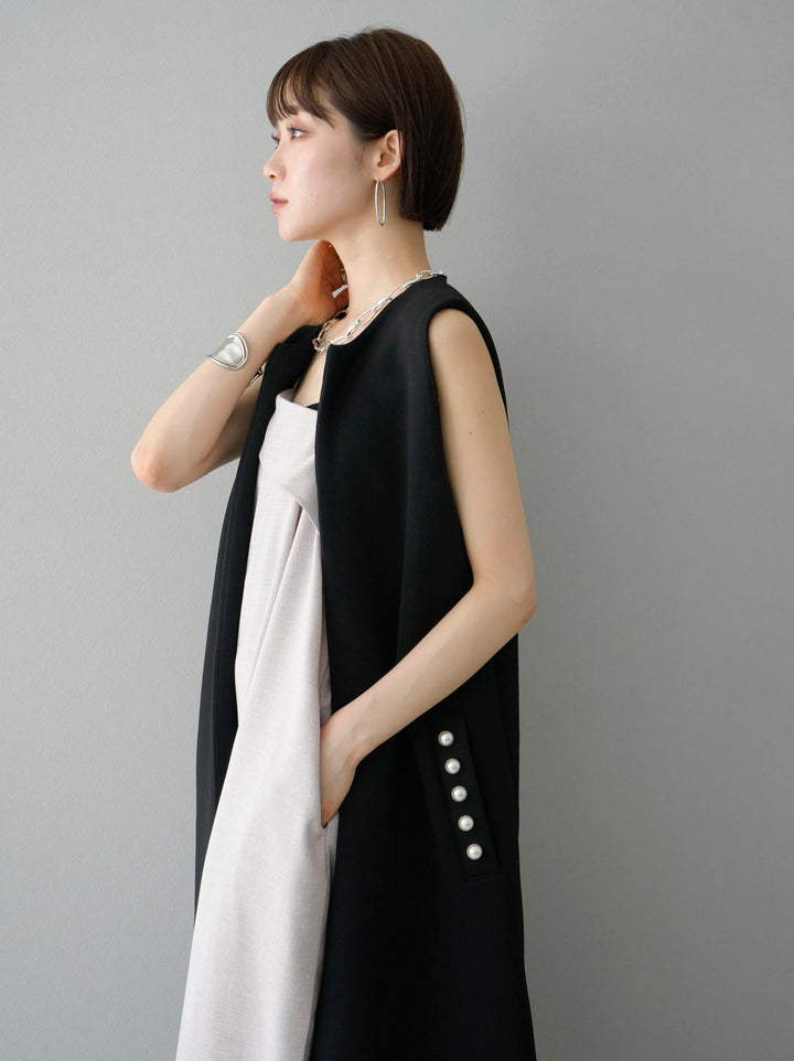 [SET] Design camisole dress + pearl design ponte long gilet (2set)