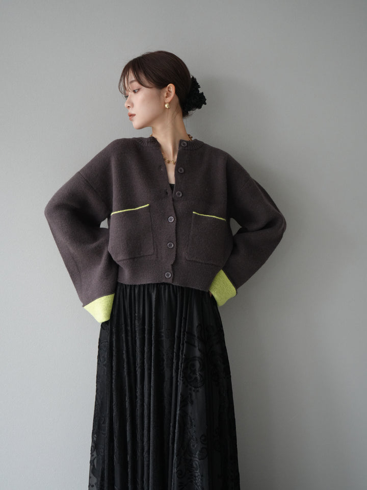 [予約]バイカラーオーバーニットカーディガン/ブラウン