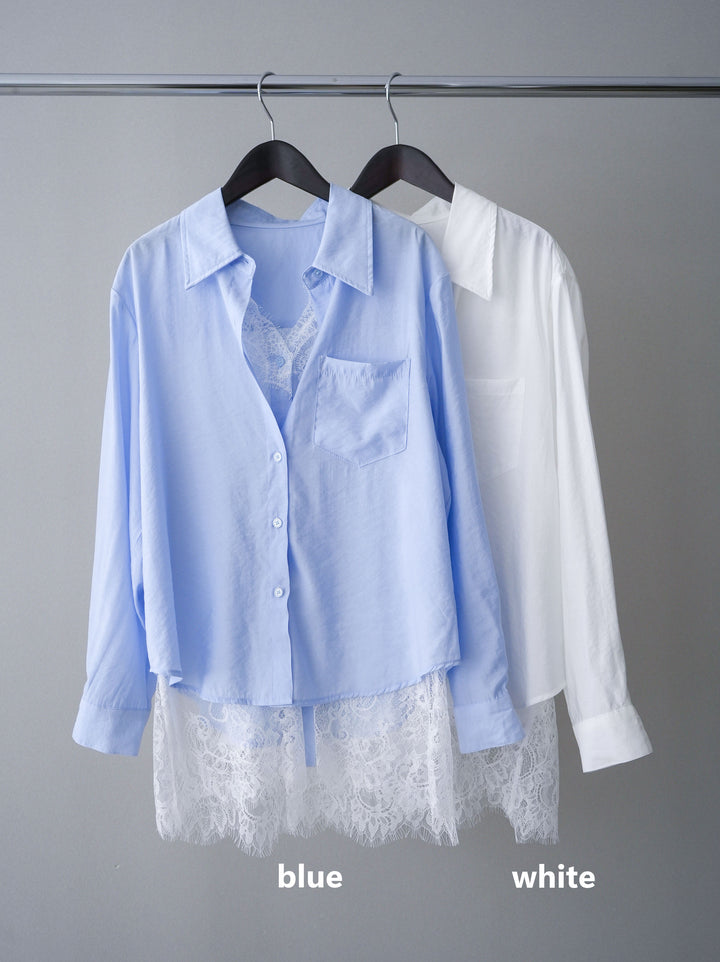 [SET]レイヤードデザイン裾レースブラウス+レイヤードデザイン裾レースブラウス(2set)
