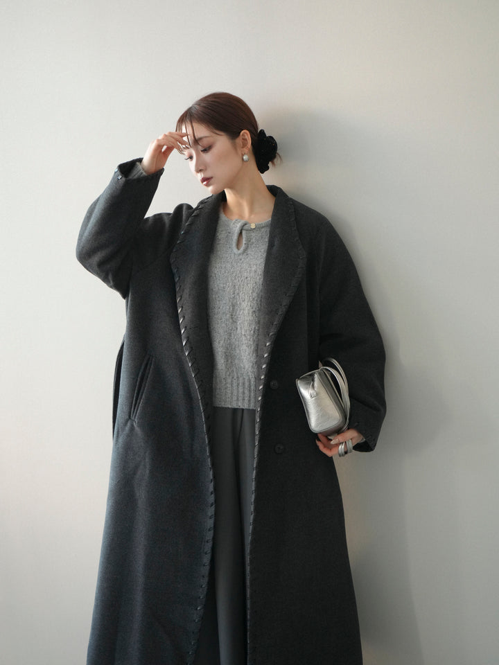 [SET]ハンドステッチ裏中綿ロングコート+選べるアクセセット(2set)