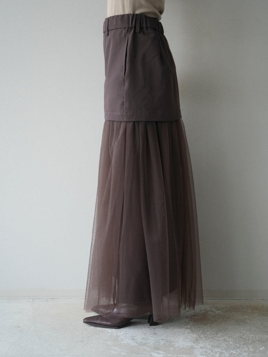[予約]エステル切替チュールスカート/ブラウン