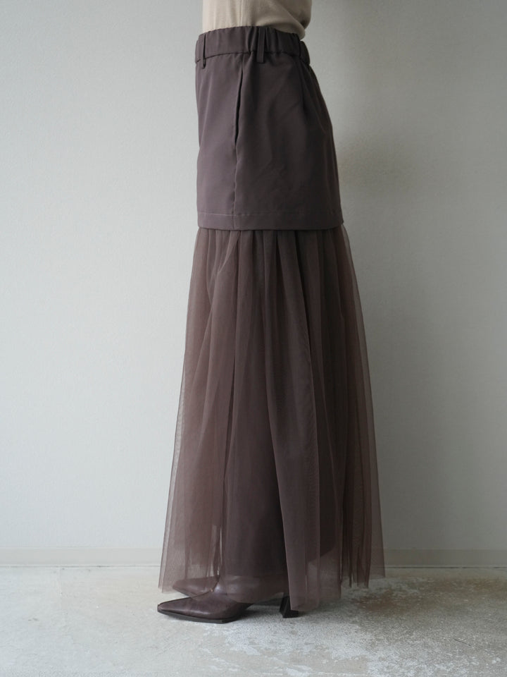 [予約]エステル切替チュールスカート/ブラウン