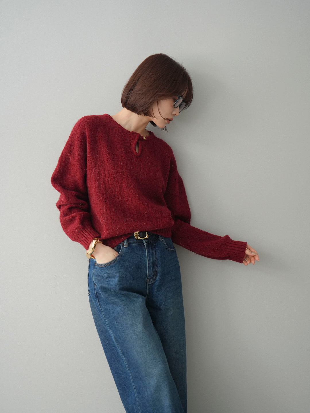 [SET]ツイストネックラメネップヤーンニットプルオーバー+ツイストネックラメネップヤーンニットプルオーバー(2set)