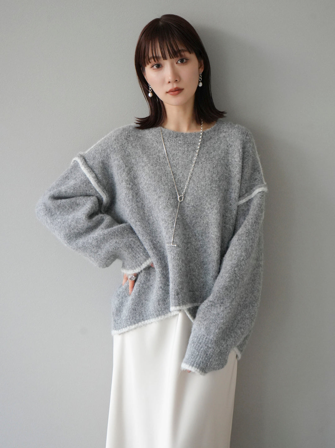 [預訂] 色彩協調針織套頭衫/灰色